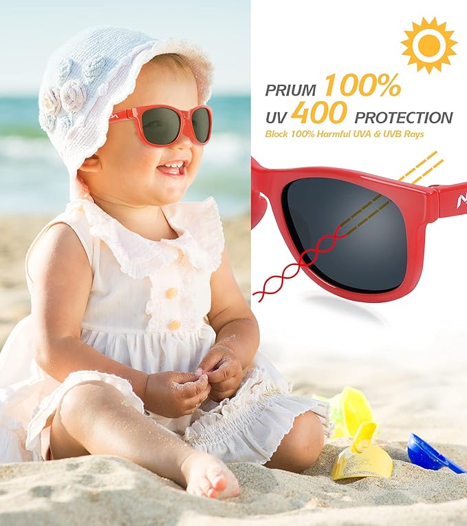 Baby Sunglasses - 100% UV Proof Sunglasses for Baby, Toddler, Kids - Ages 0-2 Years - Case and Pouch included