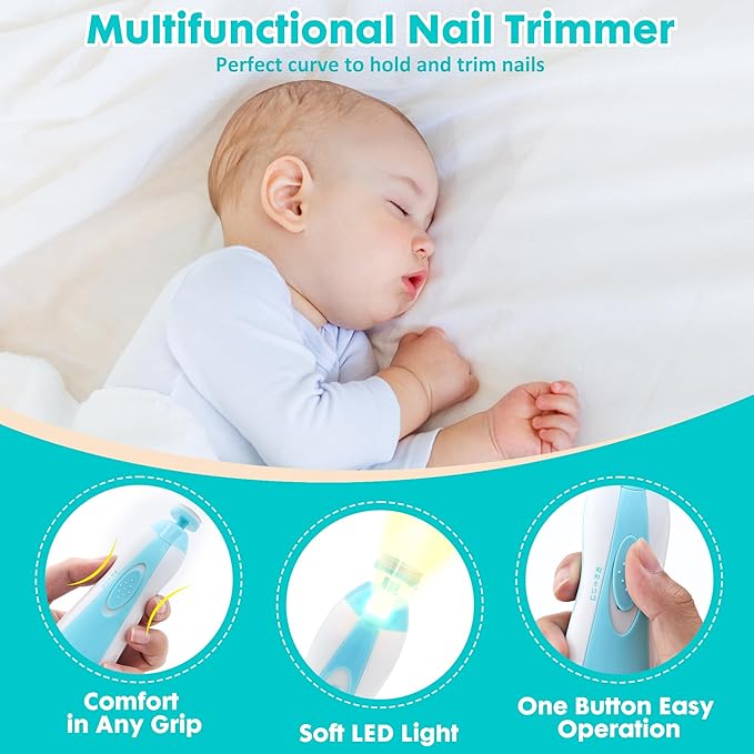 Baby Nail Trimmer File with Light Safe Electric Nail Clippers Kit for Newborn Infant Toddler Kids Toes and Fingernails Care, Polish and Trim Battery Operated (AA)