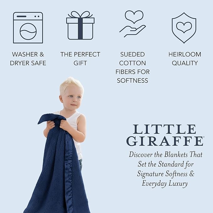 Little Giraffe Chenille Baby Blanket – 29x35” Soft Chenille with Satin Trim, Midnight | Ultra-Soft, Gentle & Safe, Lightweight & Breathable for Newborns & Toddlers