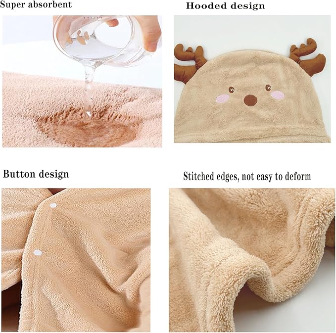 Toddler Bath Towel Baby Towels with Hood 27.5"X55" Ultra Absorbent Soft Bathrobe Blanket Kids Shower Towel for Girls and Boys(Beige Deer)