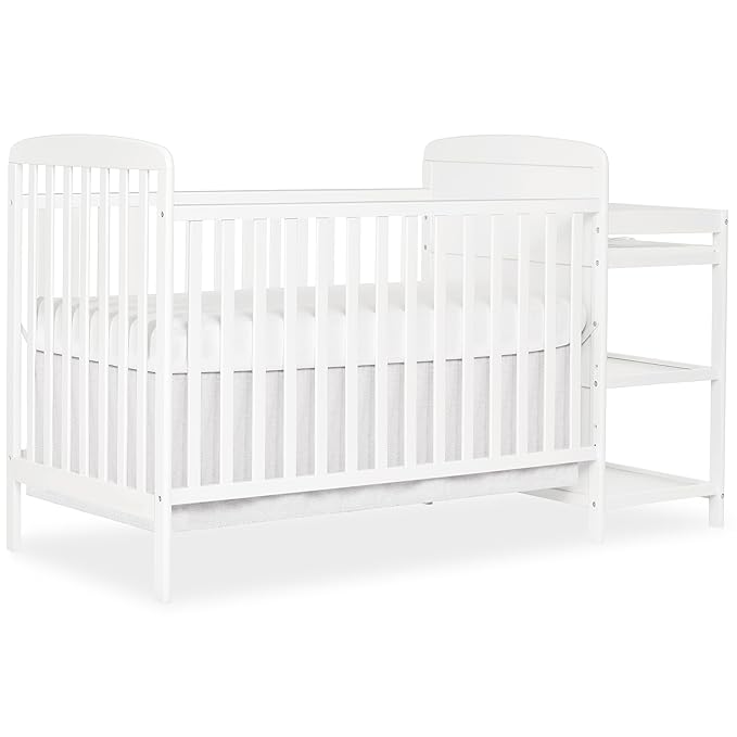 Dream On Me Anna 3-in-1 Convertible Full-Size Baby Crib & Changer with Storage in White, GreenGuard Gold & JPMA, Pinewood, Converts to Day & Toddler Bed, 3 Mattress Heights, 1″ Changing Pad