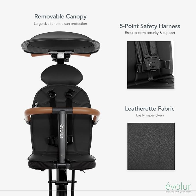 evolur Cruise Rider Stroller with Canopy, Lightweight Umbrella Stroller with Compact Fold, Easy to Carry Travel Stroller - Noir Black