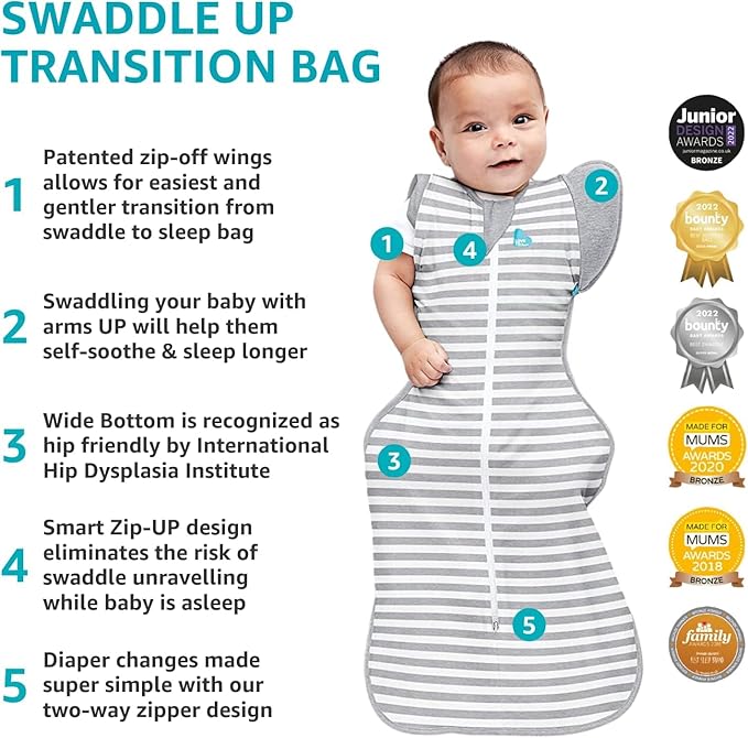 Love to Dream Transition Bag Organic 1.0 TOG, Cream, Large, 19-24 lbs., Patented Zip-Off Wings, Gently Help Baby Safely Transition from Being swaddled to arms Free Before Rolling Over