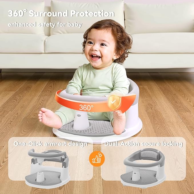 Baby Bath Seat for Babies 6 Months & Up - 360° Protection Bath Seats for Babies Sitting Up | Baby Bath Chair with Temperature Alert & Cushion | Toddler Bath Seat Newborn Infants Baby Bathtub Seat