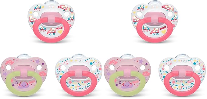 NUK Orthodontic Pacifier Value Pack, Girl, 6-18 Months,3 Count (Pack of 2)