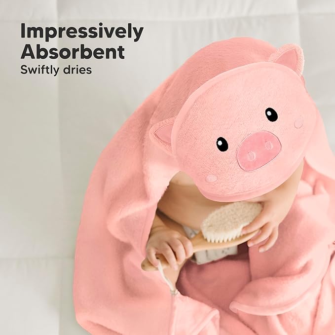 KeaBabies Hooded Baby Towel for Newborn - Viscose Derived from Bamboo Large Baby Bath Towels with Hood for Boys, Girls, Toddler, Extra Absorbent & Soft Newborn Bath Essentials (Piglet, Regular)