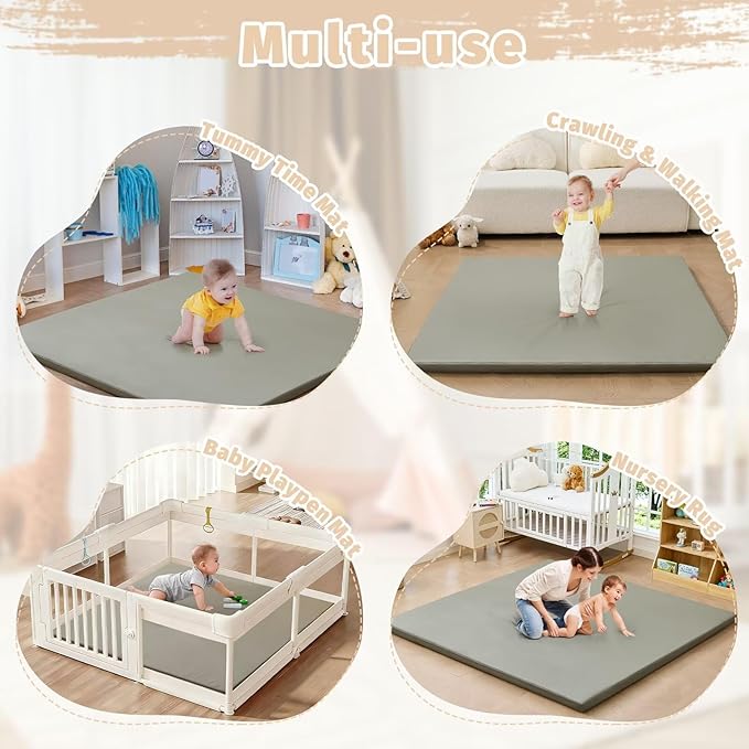 Waterproof Baby Play Mat for Floor 1.3" Thick Memory Foam 74 * 50 Cushion Playpen Playmat Tummy Time Crawling Mat Nursery Rug Pad Mattress Create Soft & Safe Area for Infants,Toddler,Kids,Grey