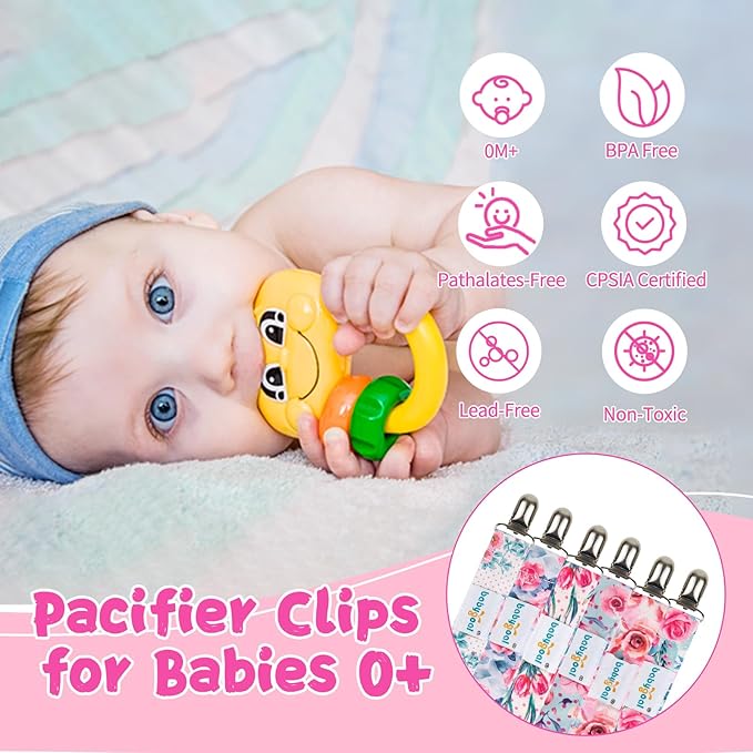 babygoal Baby Pacifier Clips, 6 Pack Pacifier Holder for Boys and Girls Fits Most Pacifiers and Binkies, 6MP16-B