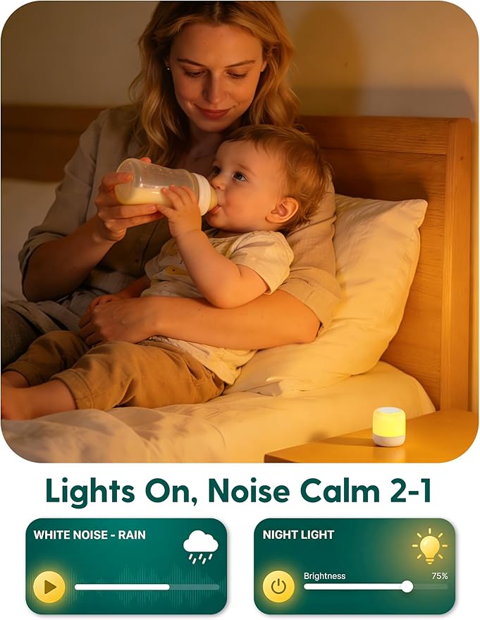 Babelio Pocket Glow White Noise Sound Machine - Upgraded 9 Color Night Lights, 20 Non-Looping Sounds, Timer & Memory Function, Portable for Adults & Babies, White