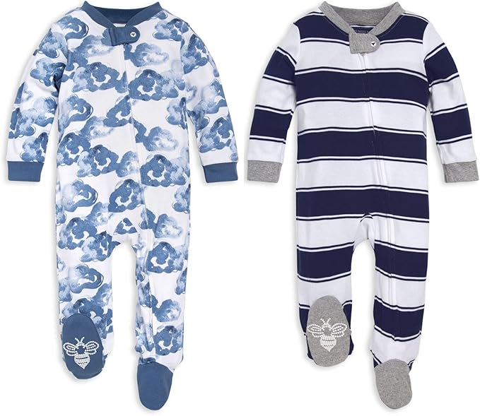 Burt's Bees Baby Boys Sleep and Play PJs, 100% Organic Cotton One-Piece Zip Front Romper Jumpsuit Pajamas