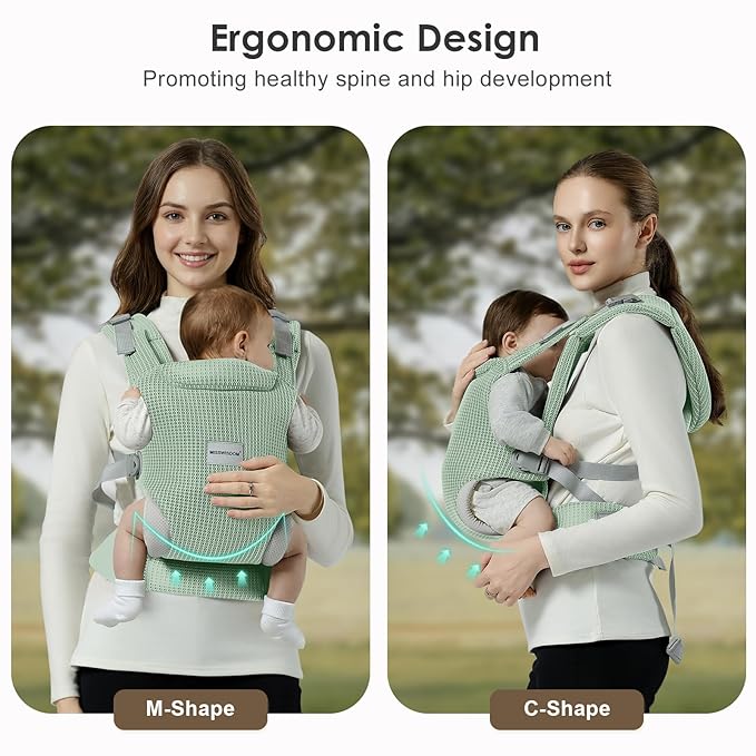 Baby Carrier Newborn to Toddler, Easy Adjustable Toddler Carrier for 7-30lbs, Baby Holder Wrap Carrier, Breathable Mesh Fabric Infant Kangaroo Hip Carriers with Lumbar Support, Green