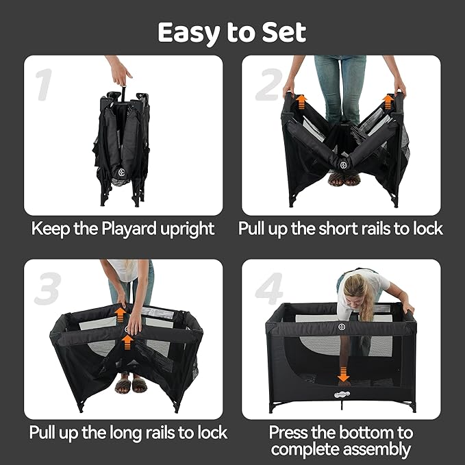 Pamo Babe Compact Pack and Play - Portable Crib for Baby, Lightweight Foldable Travel Playard with Mattress Pad & Carry Bag, Safe Breathable Travel Bed for Home, Trips & Family Visits, Black