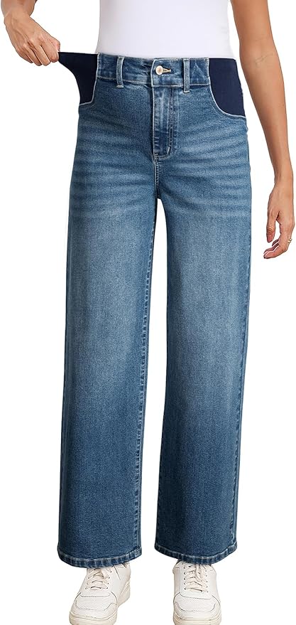 BLENCOT Maternity Jeans for Women High Waist Straight Leg Pregnancy Denim Pants with Pockets