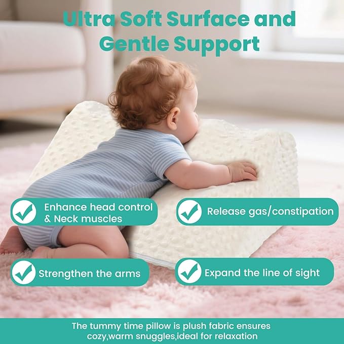 Baby Tummy Time Prop for Neck and Shoulder Strength Growth, Memory Foam Nursery Support for Infant Baby Washable Removable Cover