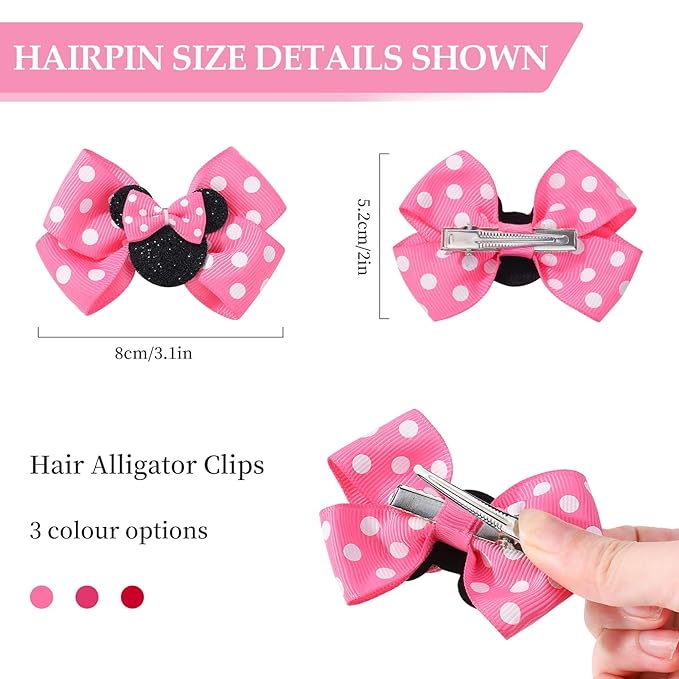6PCS Mouse Ears Hair Clips, Cute 3 Inch Hair Accessories, Birthday Party Decoration for Baby Toddler Girls