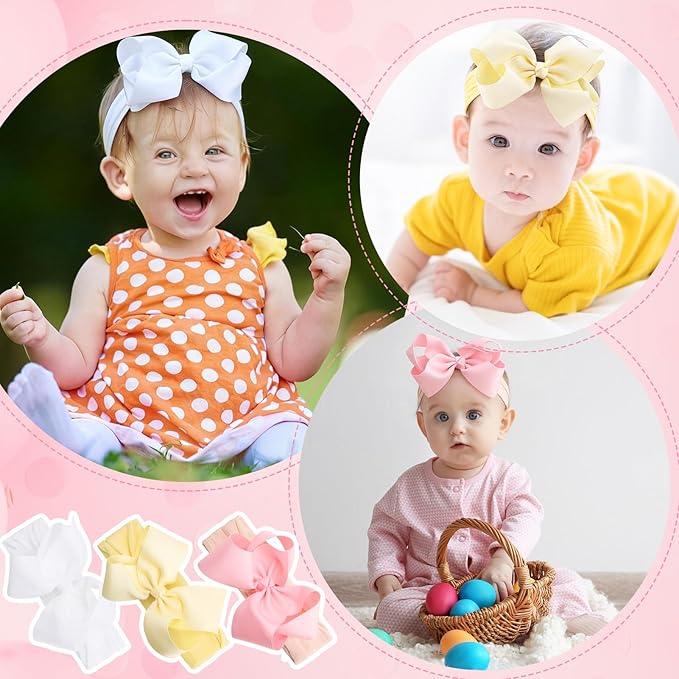 JATEBI Baby Girls Big Bow Headband and Knee High Socks Cute Bows Lace Soft Super Elastic Headband for Baby Girls Newborn Infant Toddlers