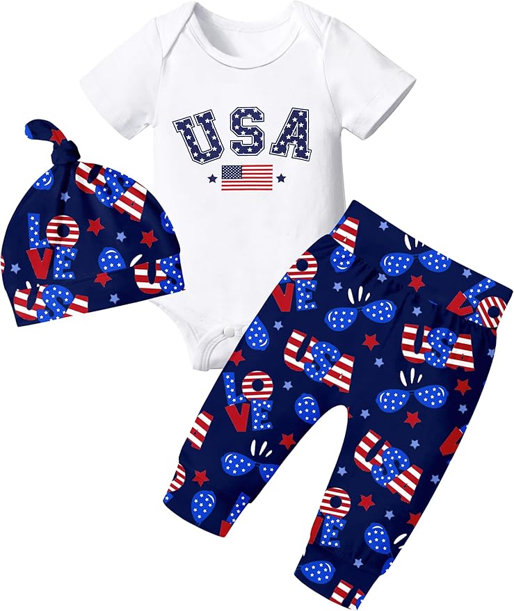 Fommy Newborn Baby Boy Clothes New to The Crew Letter Print Romper+ Pants+Hat 3PCS Outfit