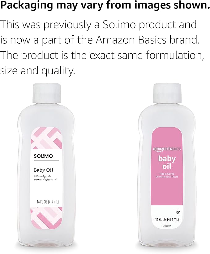 Amazon Basics Baby Oil, Mild & Gentle, Dermatologist Tested, Prevents Moisture Loss, Dry Skin Relief, 14 fl oz, 4-Pack (Previously Solimo)