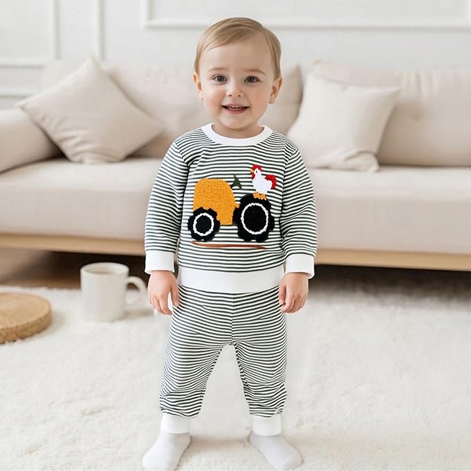 Toddler Baby Boy Fall Winter Outfits Tractor Print Long Sleeve Sweatshirt Pants Set Kids Sweatsuit Clothes