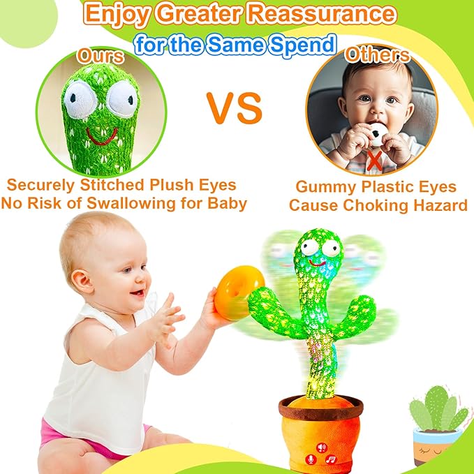 Baby Toys Interactive, Dancing Talking Cactus Toy Volume Adjustable, Mimicking Singing Repeating, Toddler Infant Baby Toys Gifts for Boys Girls, Valentine Gifts for Kids Baby Todder