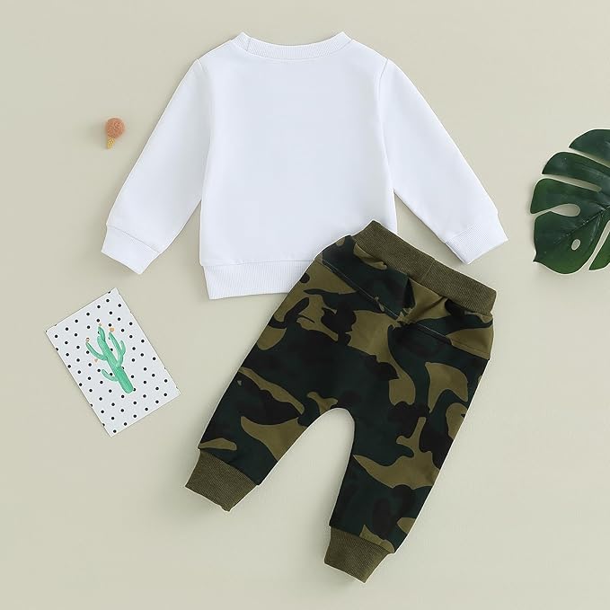 ZAXARRA Toddler Newborn baby boys Fall Outfits Long Sleeve Letter Print Sweatshirt Tops Pocket Pants Casual Clothing Sets