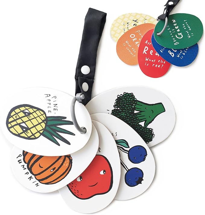 Wee Gallery Stroller Cards - I See In the Market- Food and Colors Travel Activity for Babies and Kids, with Snap on Strap for Walks, Car Seat, Bag, Stroller