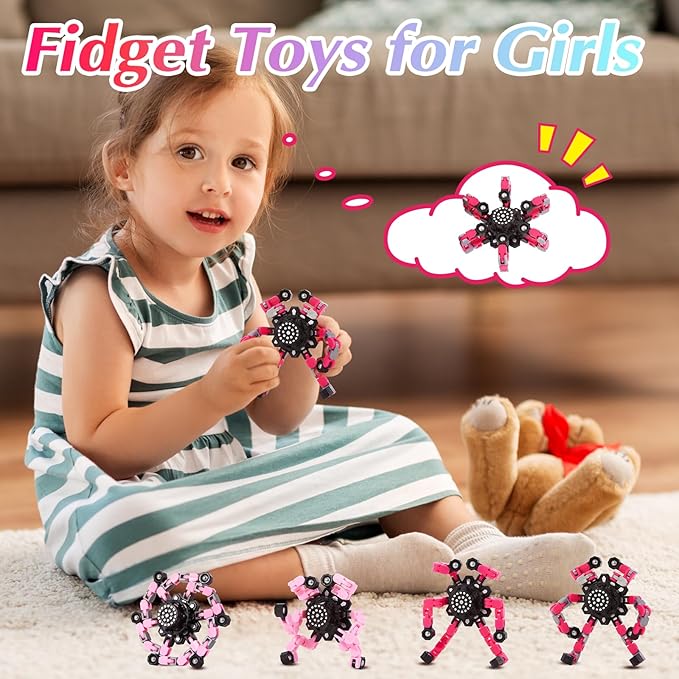 Stocking Stuffers Fidget Toys for Teen Girls, Kids Christmas Toys Gifts for Girls Ages 3, 4, 5, 6, 7, 8, 9, 10, 11, 12 +Years Old, Pink Transformable Fidget Spinners for Women Men