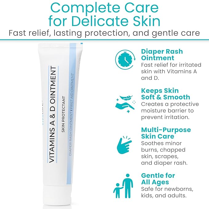 ViveCare A&D Ointment - Skin Protectant & Healing Lotion for Baby, Adult, Seniors - Soothing Cream for Diaper Rash Prevention, Skin Irritation, Burns, Cuts, Scrapes (4oz)