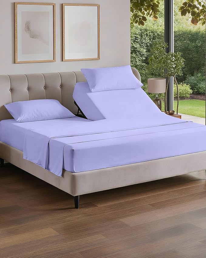 Split Head King Sheet Set – 4 Piece Flex Split Top King Sheets for Adjustable Beds - Fits 14” to 16" Mattress w/ Deep Pockets - Soft, Breathable & Cooling - Luxury Bedding and Wrinkle Free - Lavender