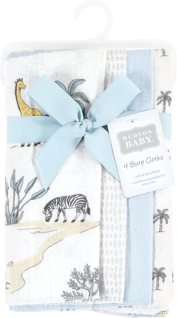 Hudson Baby Cotton Poly Flannel Burp Cloths Multipack, Boy Safari World 8-Pack, One Size