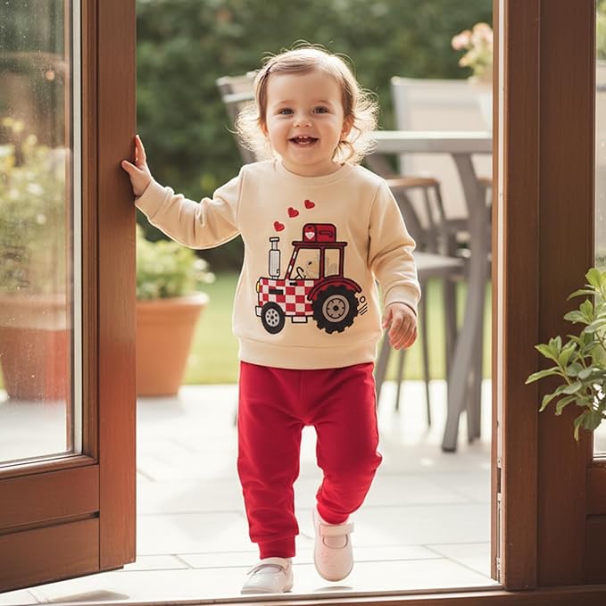 WZTYYDS Toddler Baby Boy Fall Clothes Letter Truck Long Sleeve Pullover Sweatshirt Tops Joggers Pants Set Winter Outfits