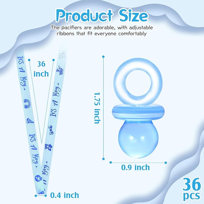 ZYFLSQ 36 Pieces Baby Shower Pacifiers Necklace, Cute Acrylic Pacifier Necklaces for Baby Shower Games Boy Charm, Party Favors, Decorations DIY, Gender Reveal Table Scatter(Blue)