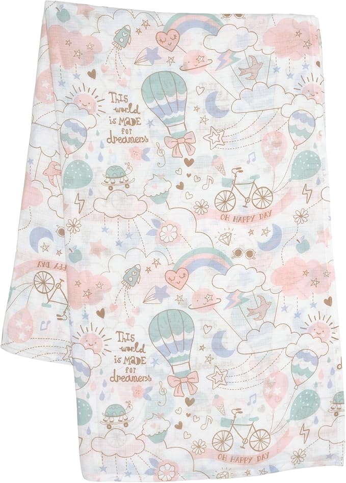 Lambs & Ivy 5 Piece Pink/White Bunny Infant/Newborn Baby Gift Set w/Swaddle