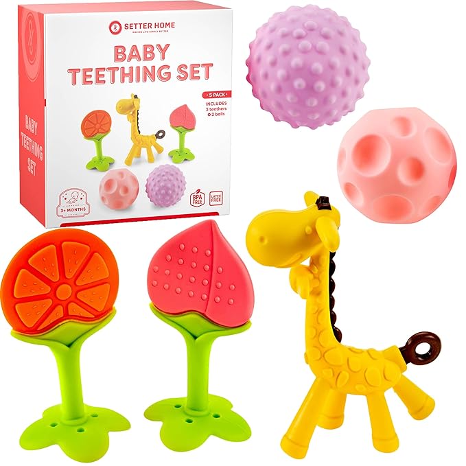 Silicone Teething Toys - Sensory Balls for Babies 0-6 Months - 6-12 Months -Soft Teethers for Baby Soothing and Calming Sensory Teether Toys 5 Pack