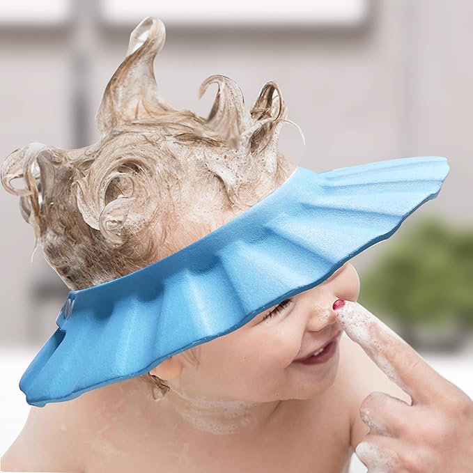 Soft Adjustable Baby Shower Cap - Head Visor for Washing Hair, Bathing Protection - Bath Cap for Toddler, Kids, Children (Blue)