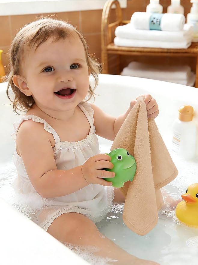 HIPHOP PANDA Baby Washcloths, Rayon Made from Bamboo - 2 Layer Ultra Soft Absorbent Newborn Bath Face Towel - Reusable Baby Wipes for Delicate Skin - Brown, 6 Pack