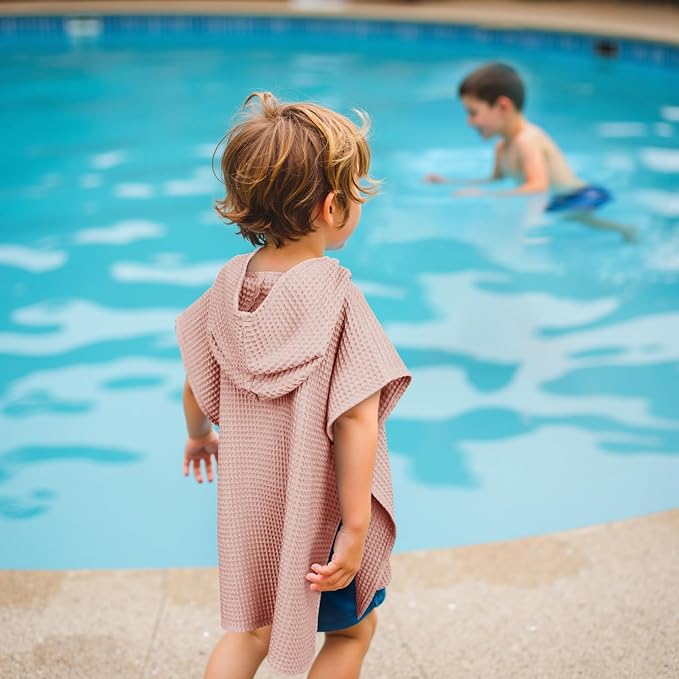 Hooded Kids Beach Towel - Soft Poncho Towel for Babies and Toddler - Lightweight Waffle Cotton Towel Cover Up for Bath, Pool, Beach