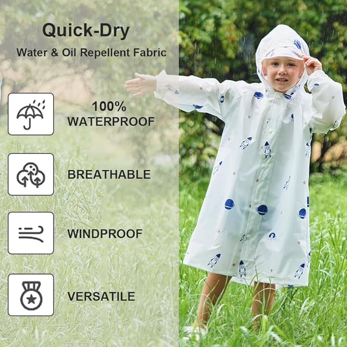 Toddler Kids Raincoat Boys Girls Rain Jacket Lightweight Rain Poncho Waterproof Outwear Rainwear