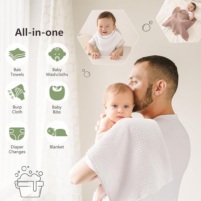 Susurration Muslin Burp Cloths 24x24 Inches Ultra Soft 100% Cotton, 4 or 7 Pack Baby Washcloths for Newborn, Absorbent Burp Rags & Swaddle Blankets