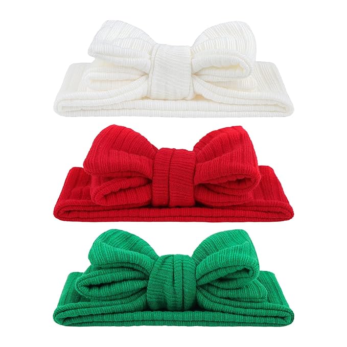 YanJie Christmas Baby Girls Headbands Red Green White Stretchy Waffle Hair Bows Toddler Headband Newborn Big Baby Bows Girls Hair Accessories