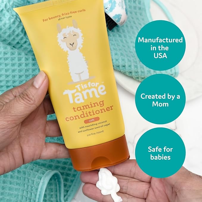 T is for Tame – Natural Curly Hair Conditioner for Kids with Jojoba & Sunflower Oil – Detangles, Softens & Controls Frizz – Plant-Based, Vegan & Hypoallergenic – 5.07 fl oz (2 Pack)