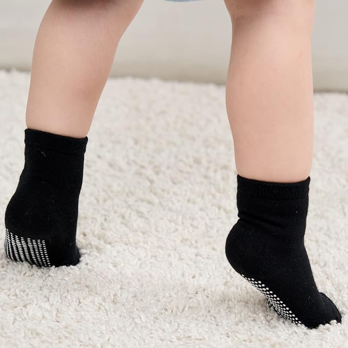 ZAPLES Baby Non Slip Grip Crew Socks with Anti Skid Soles for Infants Toddlers Kids Boys Girls