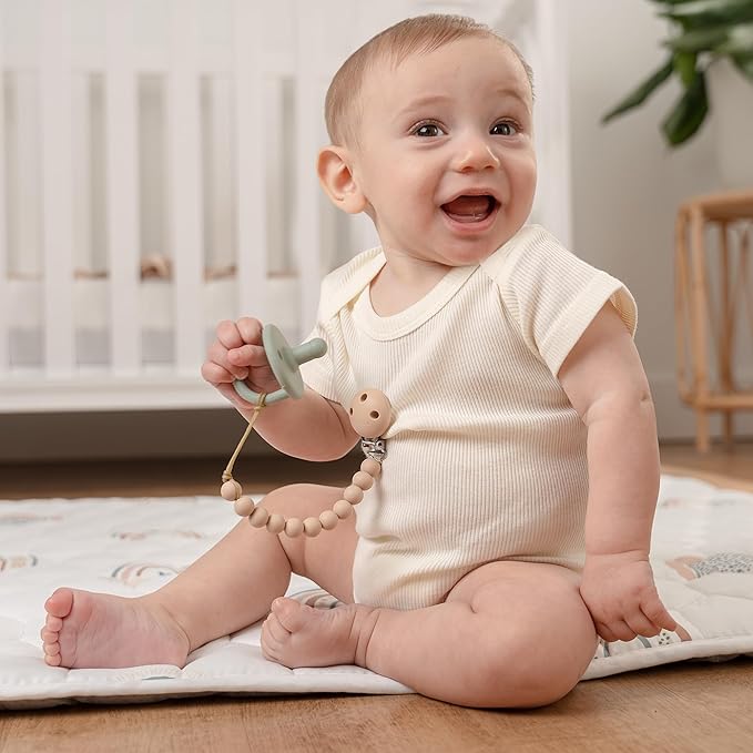 Comfy Cubs Pacifier Clips 2 Pack - 100% Food Grade Silicone Baby Pacifier Clips, BPA & PVC Free - CPSIA Certified, Lightweight and Flexible Baby Gifts - Beige