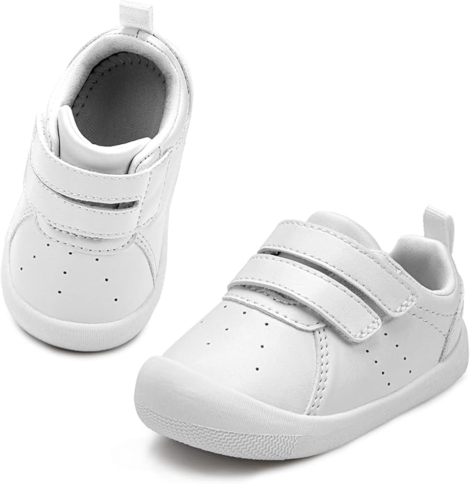 Baby Shoes Boys Girls First Walking Shoes Wide Toe Box Barefoot Zero Drop Infant Shoes Lightweight Nonslip Soft First Walkers PU Leather Toddler Sneakers for 6-24 Months