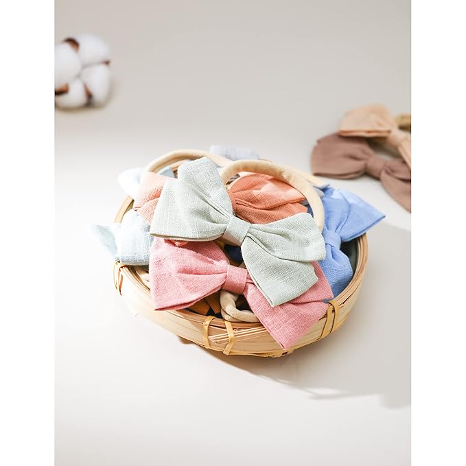 Jesries 30 Pcs Baby Headbands Girls Hair Bows Nylon Hairbands with Linen Bows Handmade Head Accessories for Infant Newborn Toddlers Kids