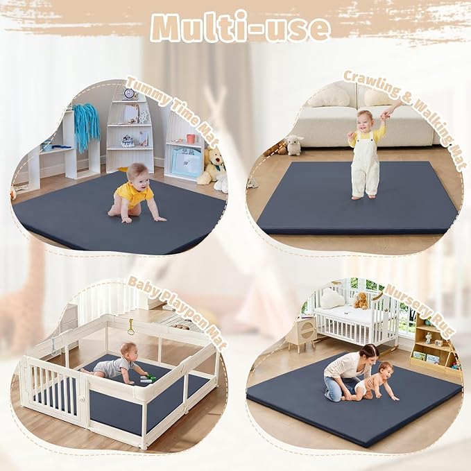 Waterproof Baby Play Mat for Floor 1.3" Thick Memory Foam 59 * 71 Cushion Playpen Playmat Tummy Time Crawling Mat Nursery Rug Pad Mattress Create Soft & Safe Area for Infants,Toddler,Kids,Navy
