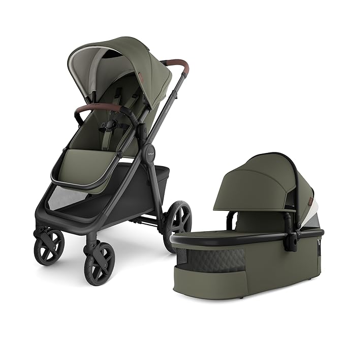 Mompush Ultimate 3 Full Size Baby Stroller with Bassinet from Newborn to 50 lbs - All-Terrain Large Wheels with Full Suspension, Reversible & Extendable Seat for Growing Kids, One-Second Compact Fold