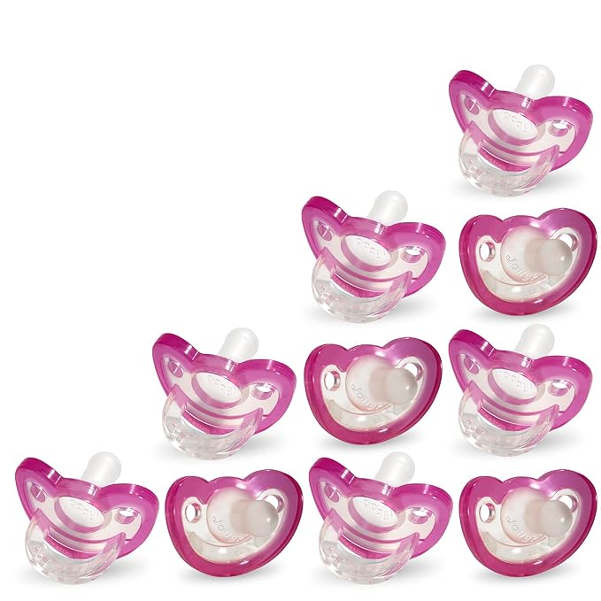 RaZbaby Jollypop Pacifier for Babies 3 Months and Up, USA Made, Natural Shaped Orthodontic Binky, Lovingly Shared in NICUs & Hospitals Worldwide, Medical-Grade 100% BPA-Free - 10 Pack - Pink
