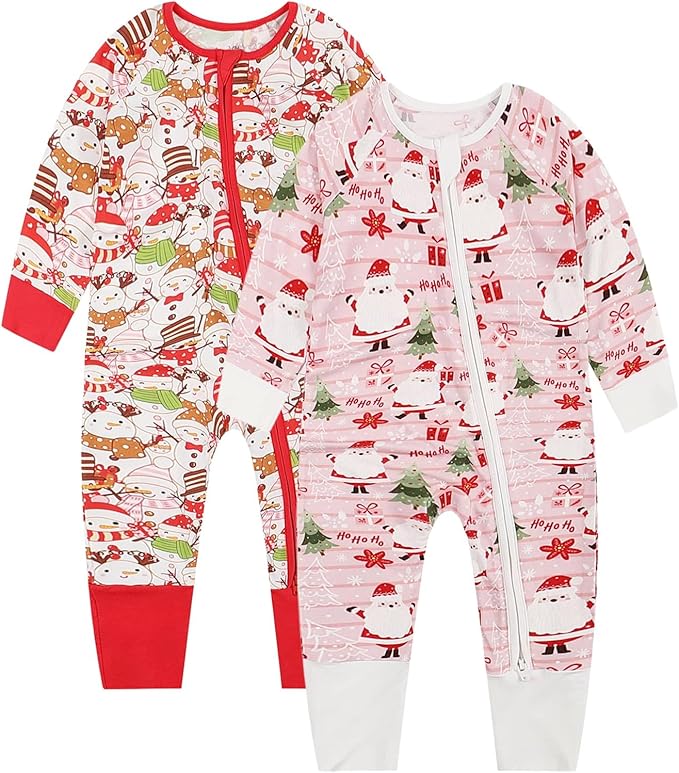 OPAWO Viscose from Bamboo Baby Pajamas Girl 2pack Mittens Cuff 2 Way Zipper Soft Footless Sleeper Baby Boy One-Piece Romper