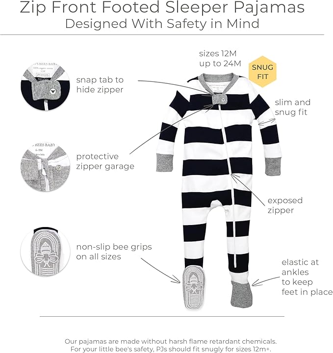Burt's Bees Baby baby-boys Sleeper Pjs, 100% Organic Cotton, One-piece Footie, Zip Up Jumpsuit, Snug Fit Pajamas